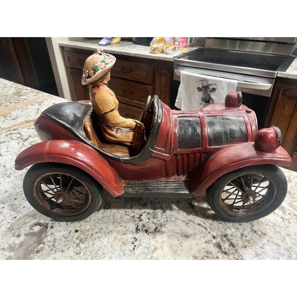 Black/ Red Roadster Car 20" Large Vintage Resin Wood Carved Reprocrafters MCMXCV - Picture 3 of 6
